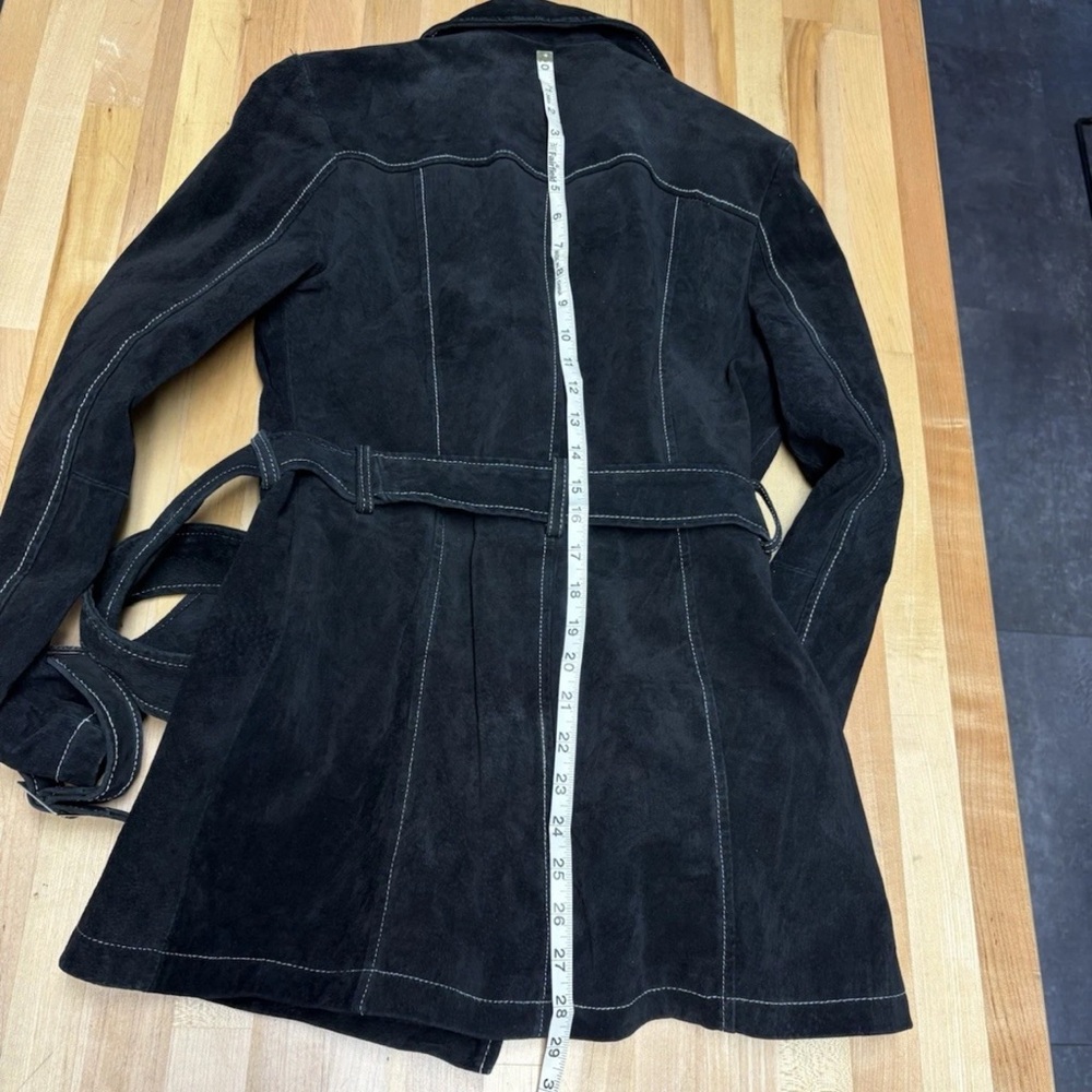 Wilsons Leather Black Trench Coat Y2K - Picture 7 of 12